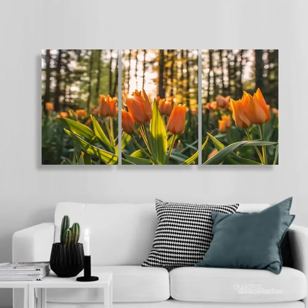 Quadro Flores Natureza Paisagem Conjunto 3 Em Tecido