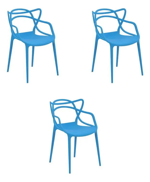 Kit 3 Cadeiras Jantar Allegra Azul Polipropileno