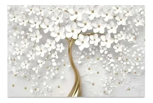 Quadro Árvore Flores Cerejeiras Brancas 90x60 Em Tecido