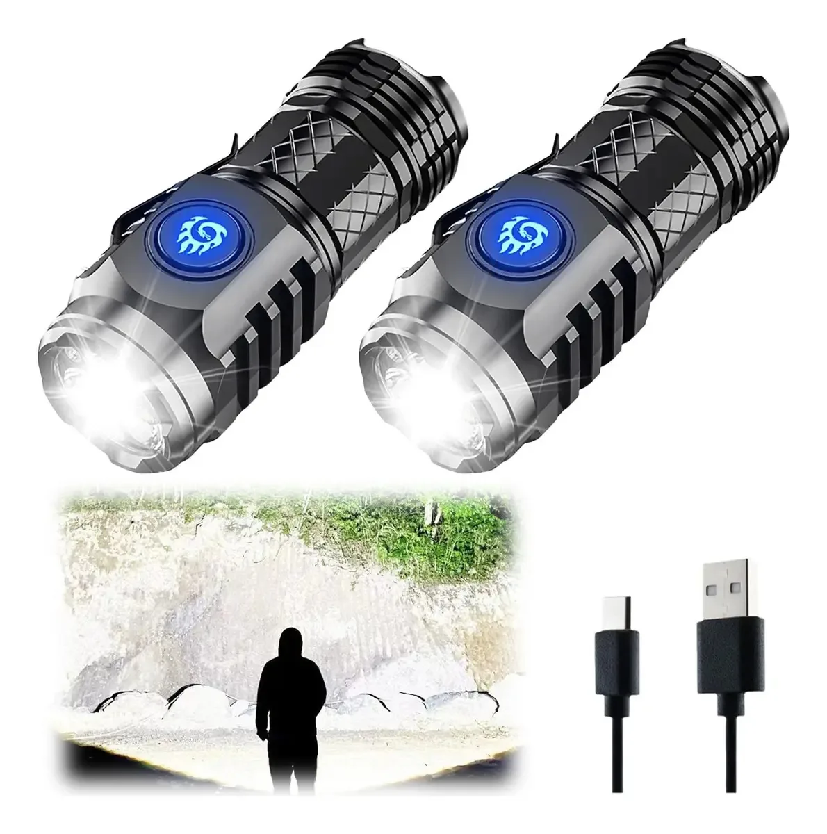 2 peças de minilanterna tática ultrarpotente Monster Three Eyes, lâmpada tática LED, lanterna LED ultrarpotente, Tiger