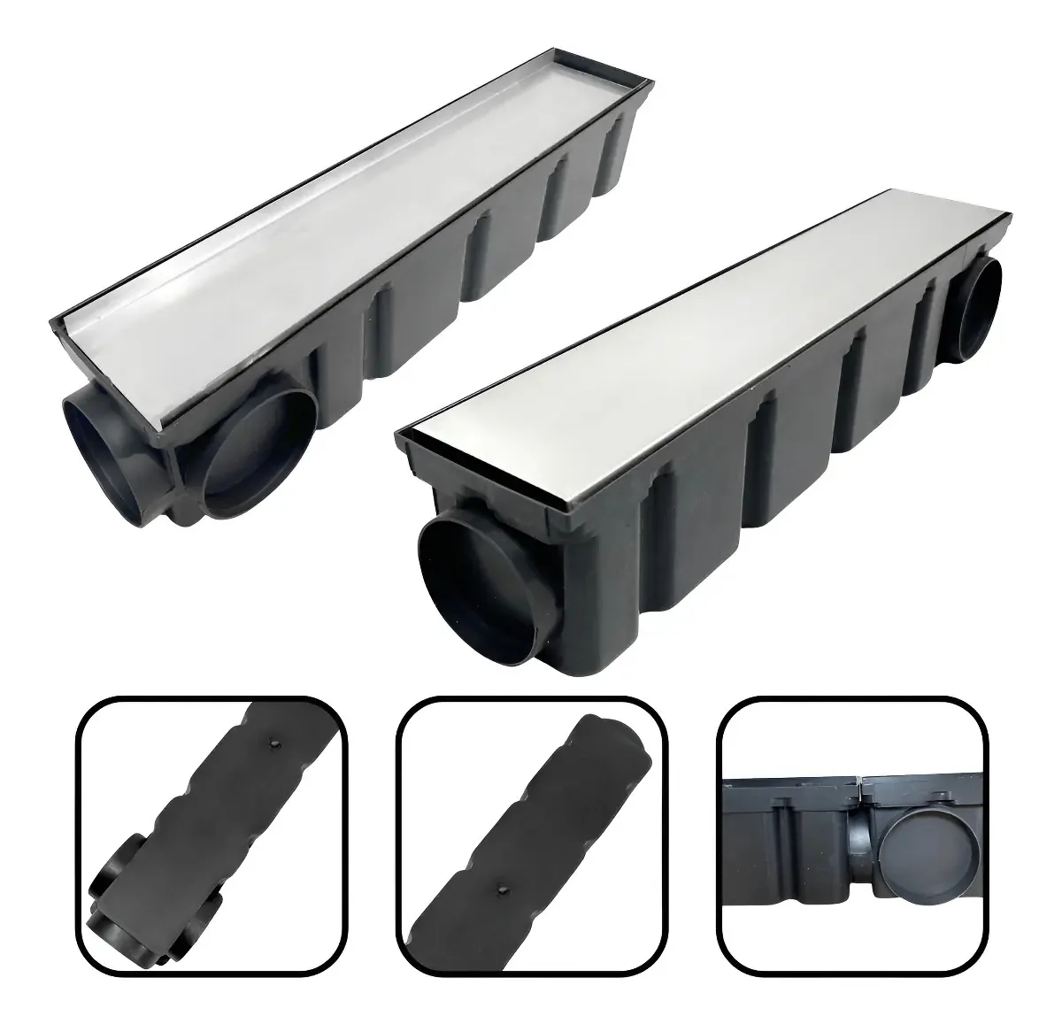 Kit 2 Ralos Em Inox 10x50 Cola Piso - Coletora E Tela