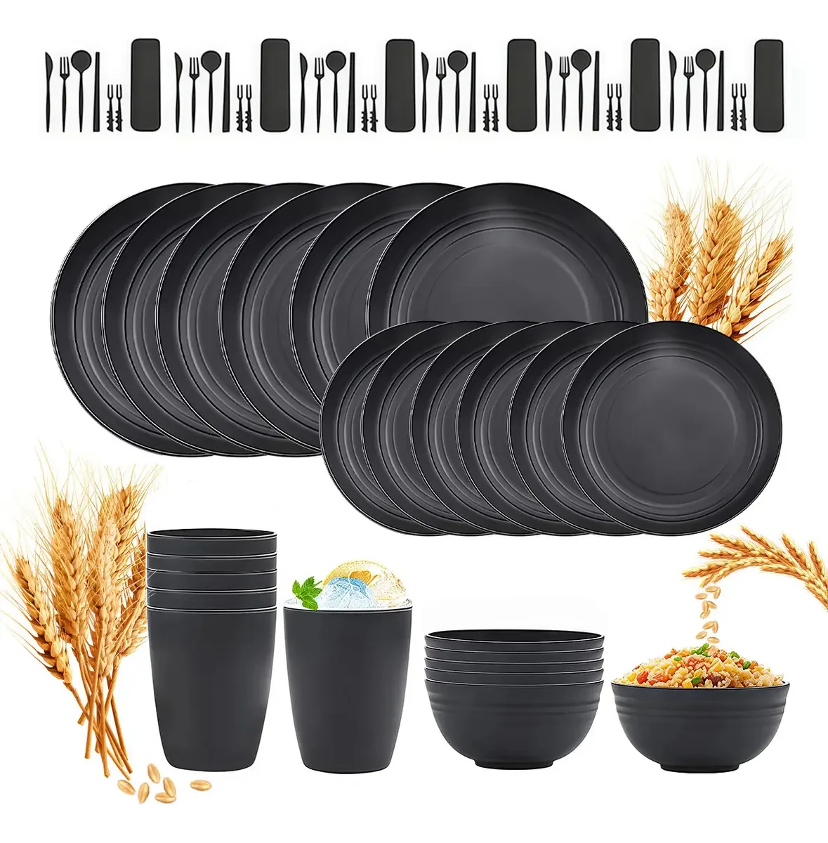 Conjunto de utensílios de mesa de 72 unidades, canudo de cozinha, copos, kit de utensílios de mesa