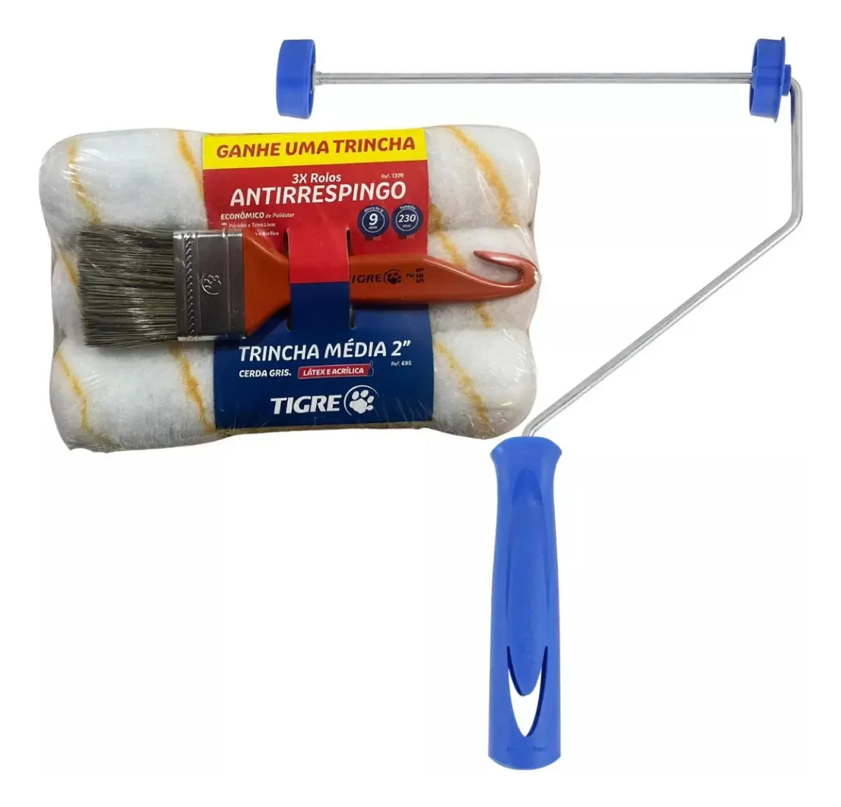 Kit Pintura 3un Rolo Antirespingo+suporte P/rolo+pincel2