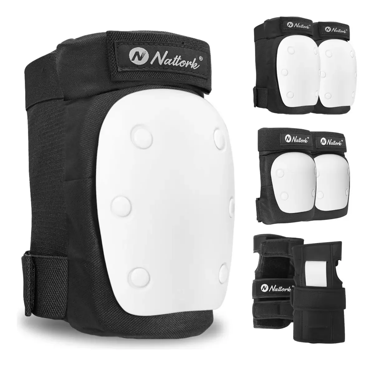 Nattork Joelheiras, Cotoveleiras e Protetores de Pulso para Jovens, Conjunto de Equipamento de Proteção 6 em 1 para Skate, Patins em Linha, Ciclismo e Scooter, Conjunto de Almofadas Multiesporte