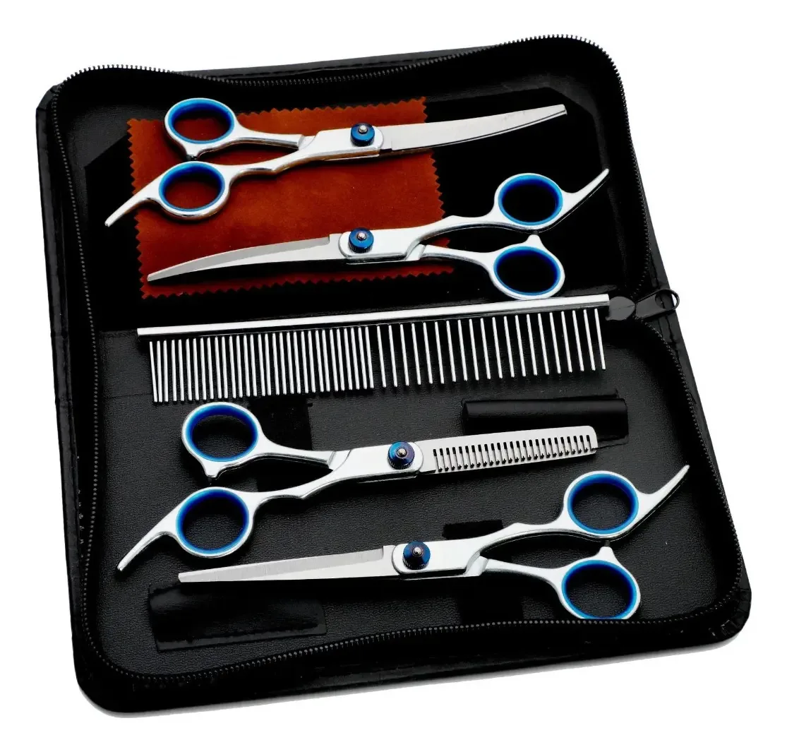 Conjunto de tesouras para cuidar de cães, cortadores de cabelo para cães, 4 tesouras