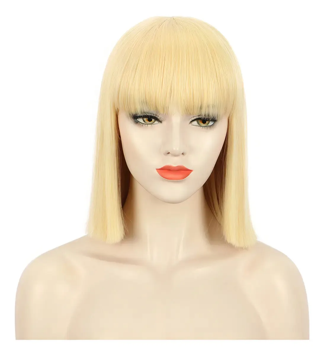 Perucas Bob de cabelo curto e liso Karlery com franja plana
