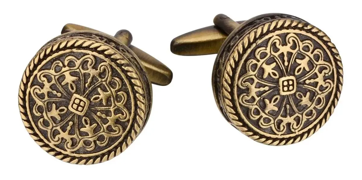 1 par de abotoaduras de metal banhado a bronze, abotoaduras de