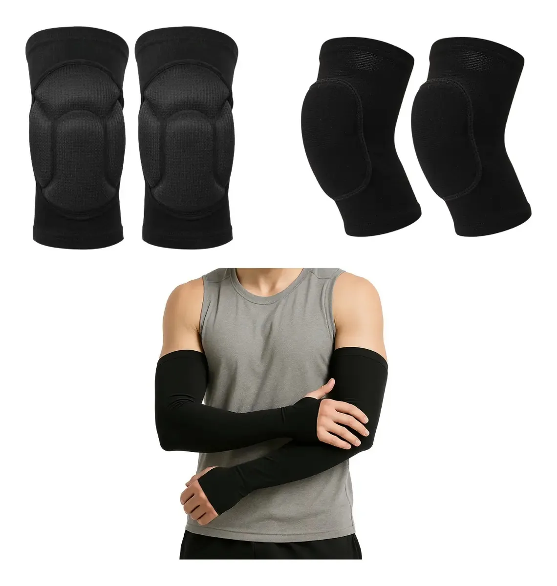 Conjunto Kit Joelheira Cotoveleira Manguito Proteção Volei Cor Preto Tamanho Único