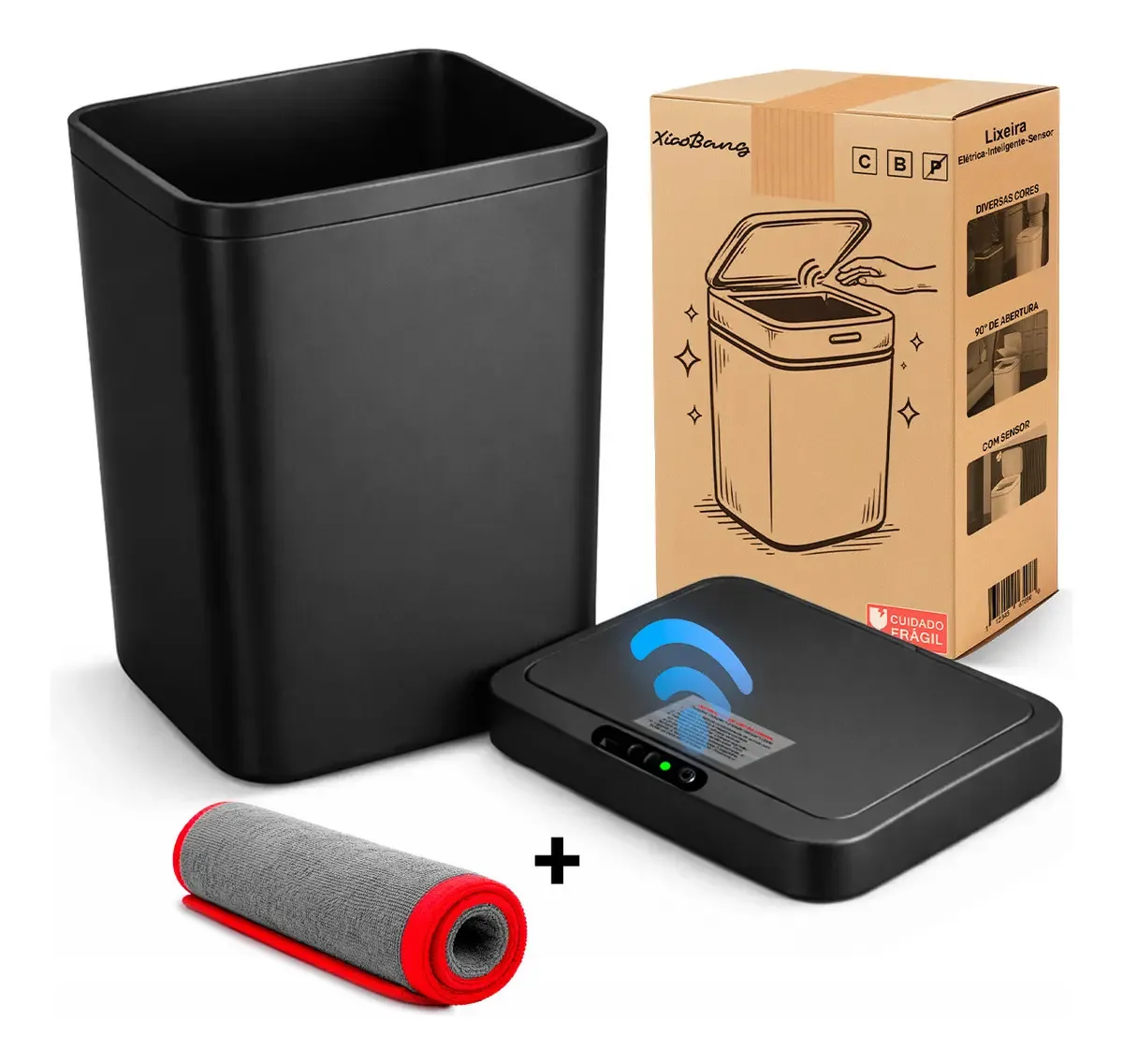 Cesto Inteligente 16 Litros Cor Preto para Uso Comercial e Residencial + Toalha Microfibra