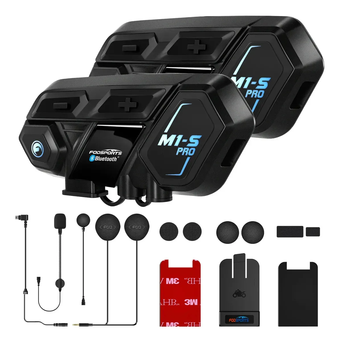 Intercomunicador Moto Fodsports M1-S Pro Bluetooth 5.0 até 10 Pilotos 2000m, Compartilhamento de Música, Redução de Ruído CVC, Bateria 900mAh, App Fodsports Connect, IP65