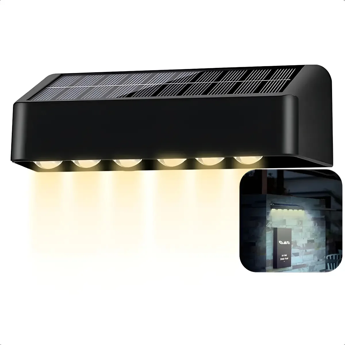 Lâmpada de parede solar externa Lâmpada de parede externa Luzes de parede externas Lâmpada de parede LED sem fio Solar Abs 10w à prova d'água Ip54 Outdoor Garden Arcashopping