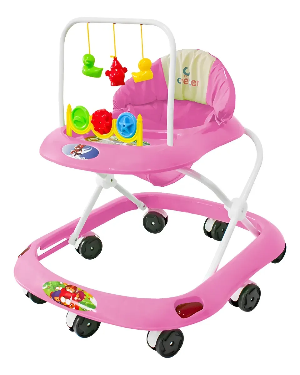 Andador musical com brinquedos giratórios e cabides Grow Pink