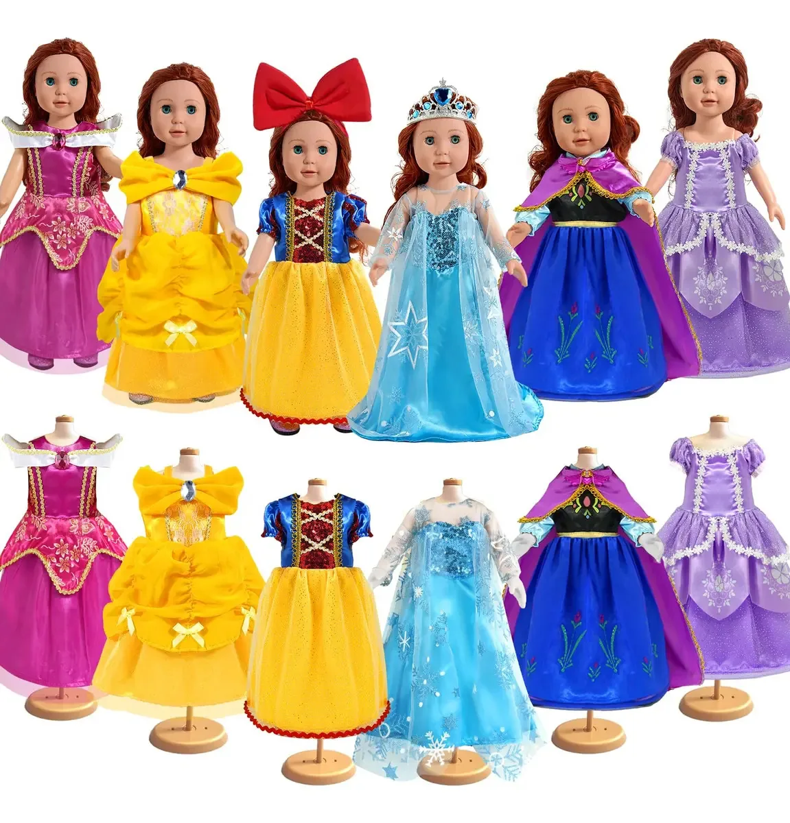 Conjunto de 6 vestidos de princesa para bonecas de 45 cm