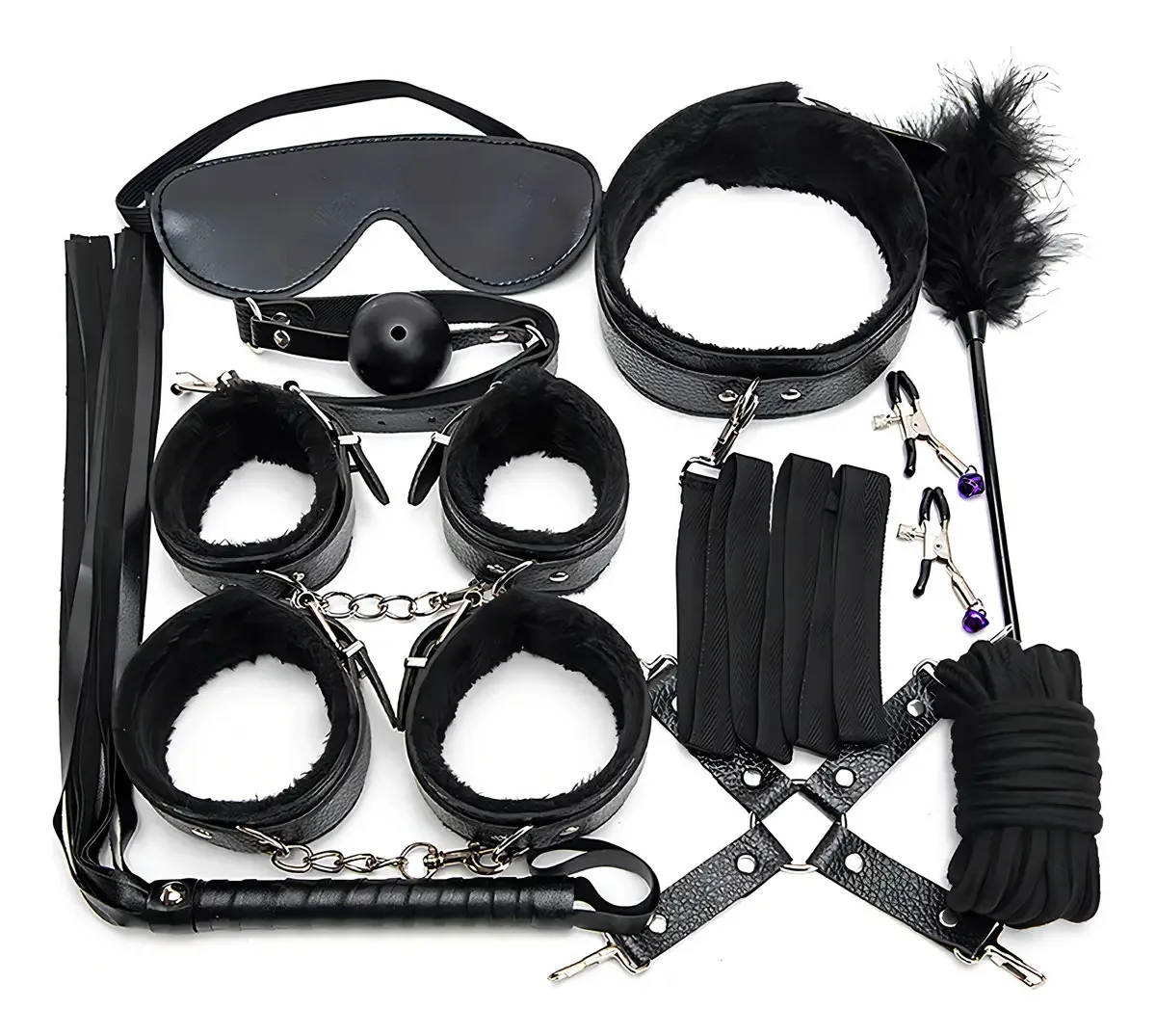 Kit de 10 peças Bondage Game, brinquedos eróticos Sm Prop para adultos, cor preta