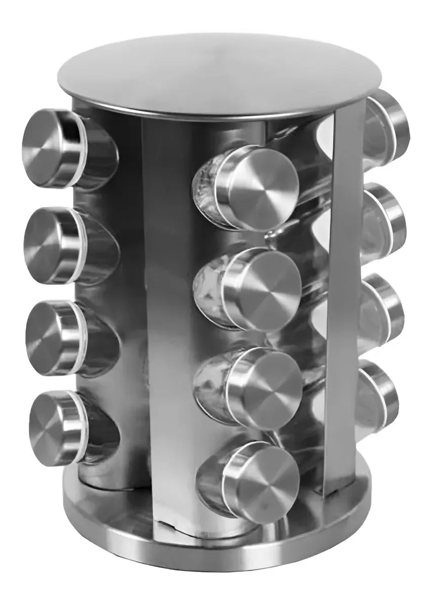 Spice Carousel porta temperos giratório inox vidro 16 peças