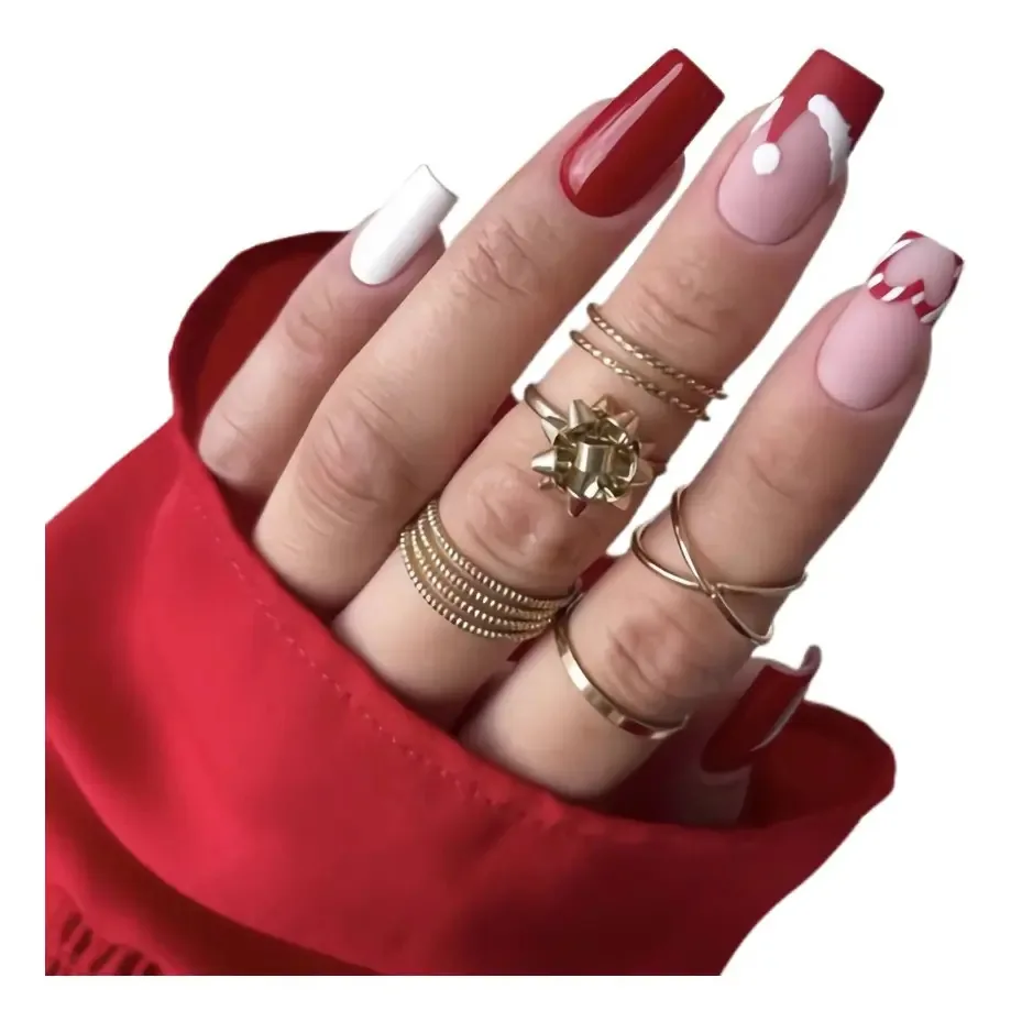 Unhas postiças, Prensa nas unhas, 24 unidades, Christmas Nails G Christmasg02