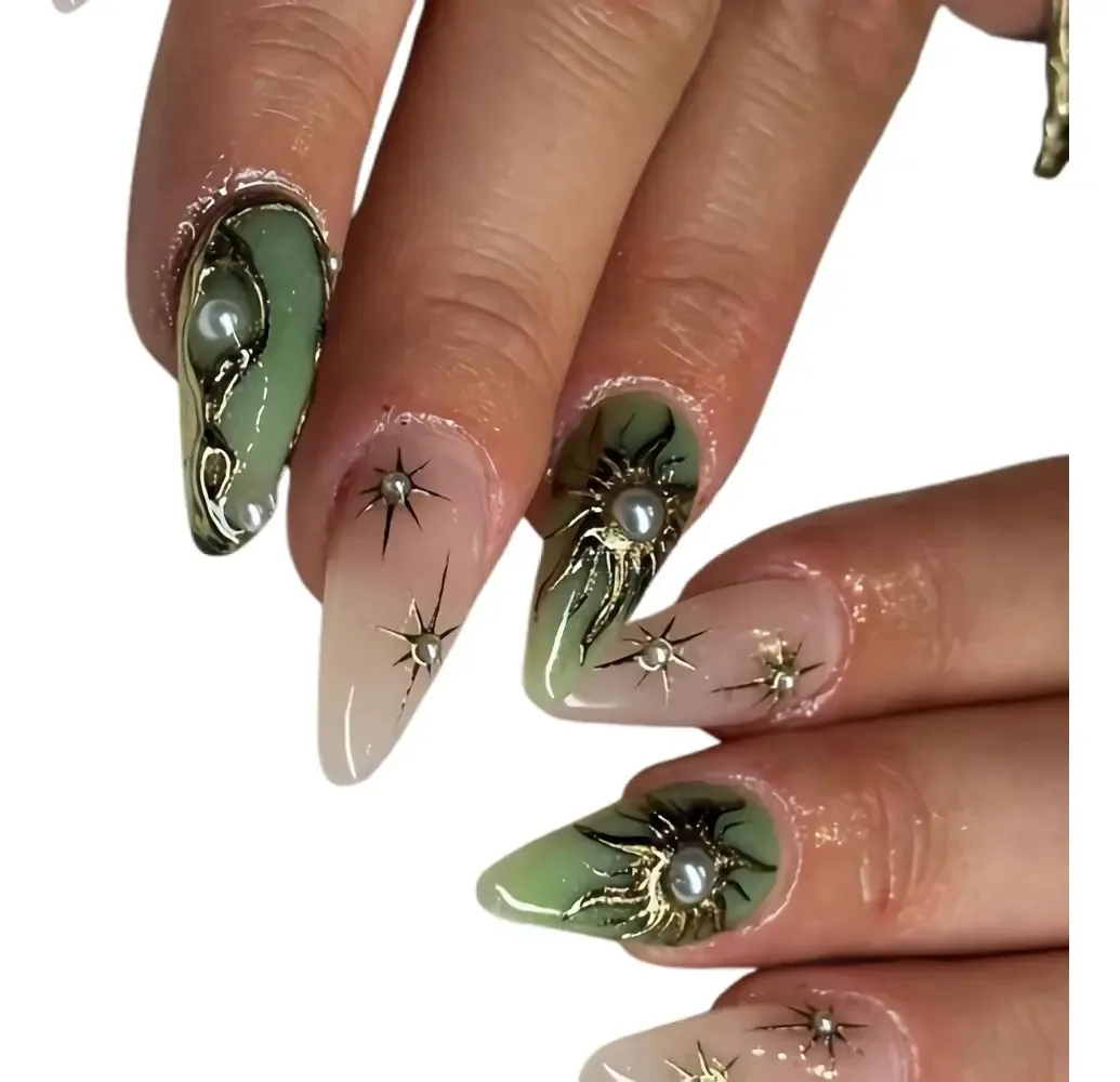 Unhas postiças, unhas prensadas, 24 unidades, unhas postiças com unhas de design A01