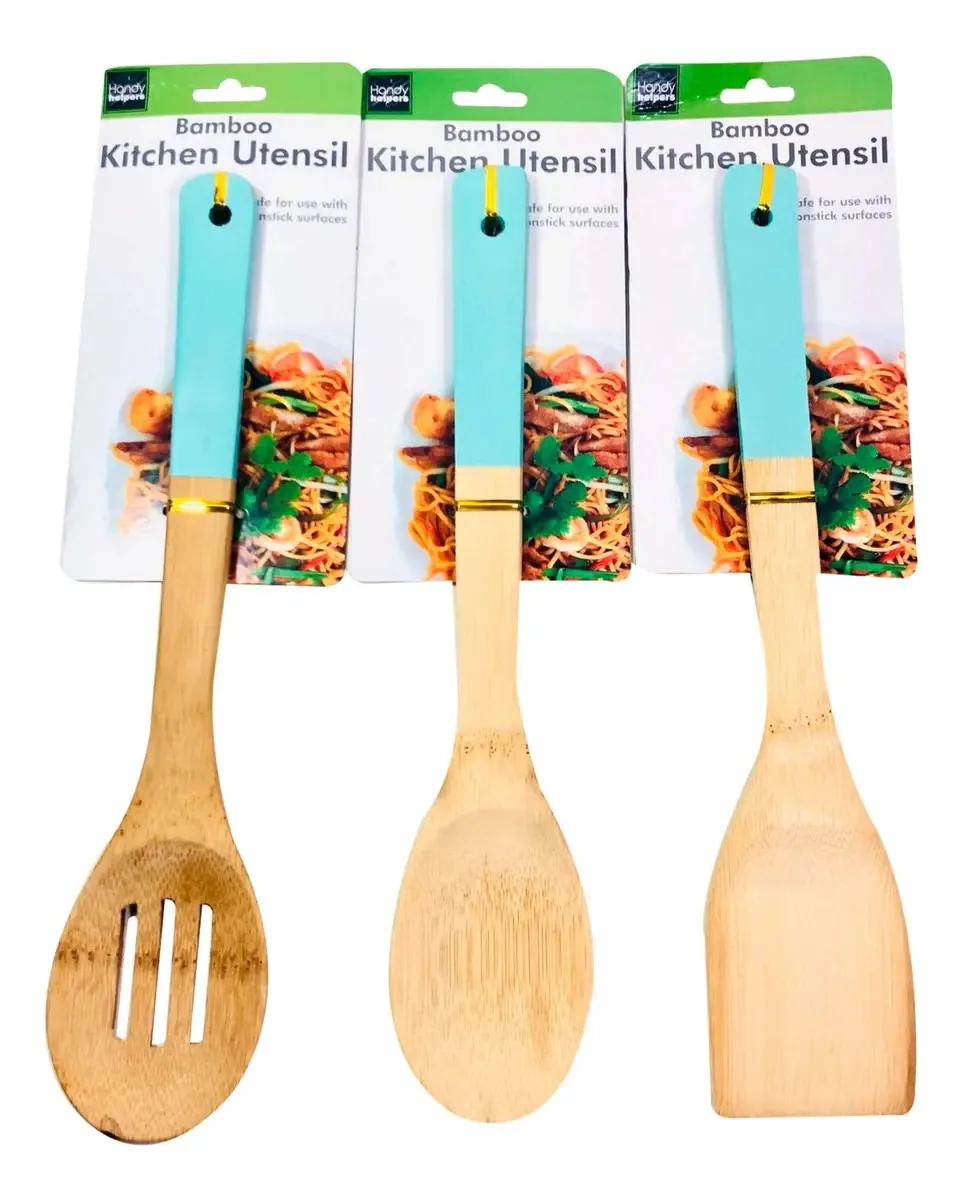 Utensílios de cozinha - Acessórios de cozinha - Utensílios de cozinha de bambu - Colheres de cozinha - Conjunto de utensílios de cozinha - Itens de cozinha - Pás de cozinha - Colheres de cozinha de...