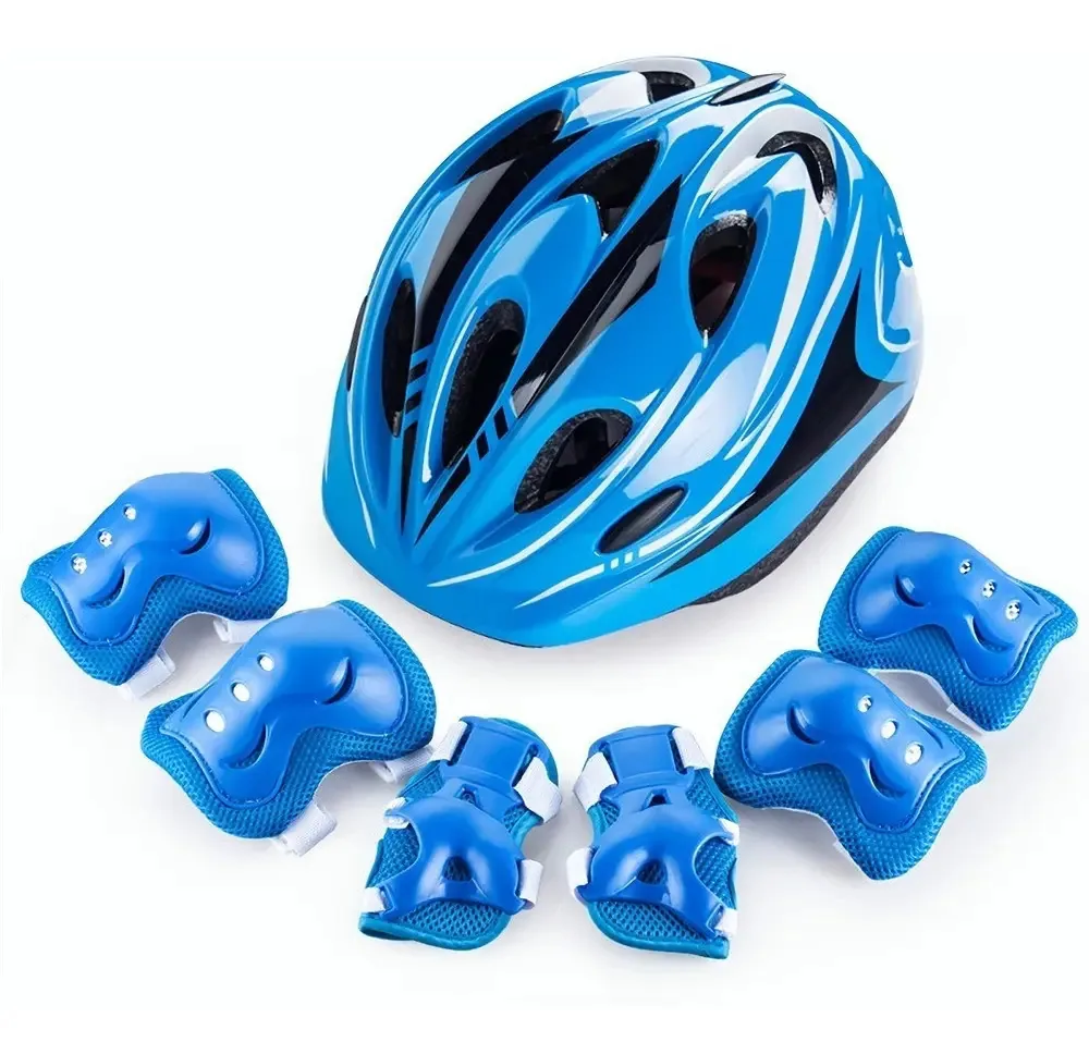 Capacete de proteção infantil, joelheiras, pulseiras, cotoveleiras, kit