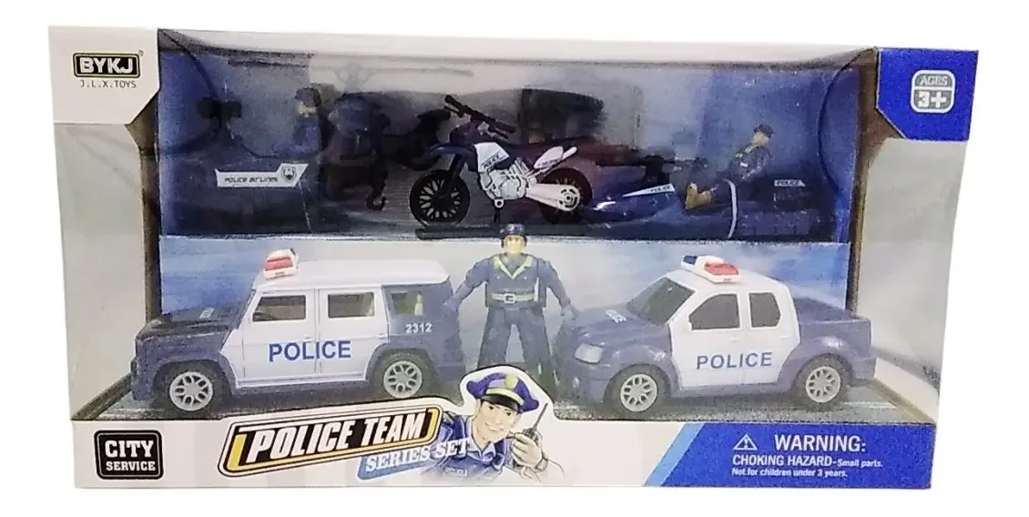 Conjunto de veículos com 3 bonecos de resgate policial e acessórios