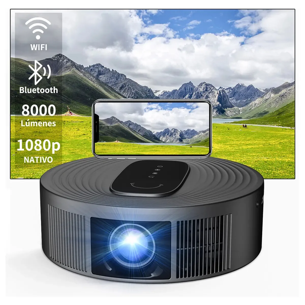 Projetores Bluetooth Wi-Fi Sunoffer Mini Orbicular Full Hd 8000lm com alto-falante