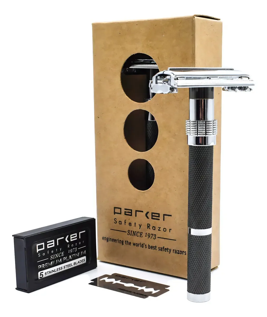 Parker 96r - Navalha de Segurança Borboleta de Cabo Longo e 5 Lâminas de Barbear Parker