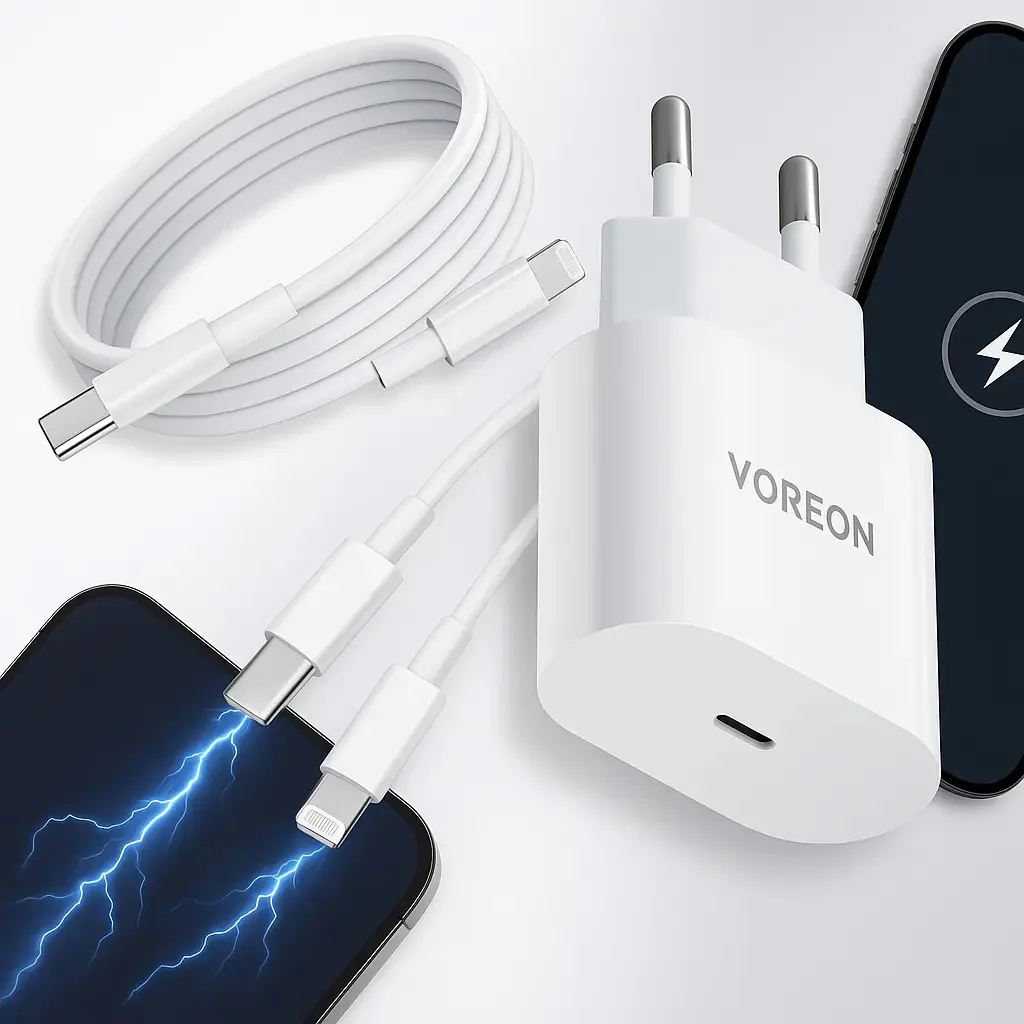 Carregador de Parede Turbo Riel Music 20W para iPhone com Cabo Lightning