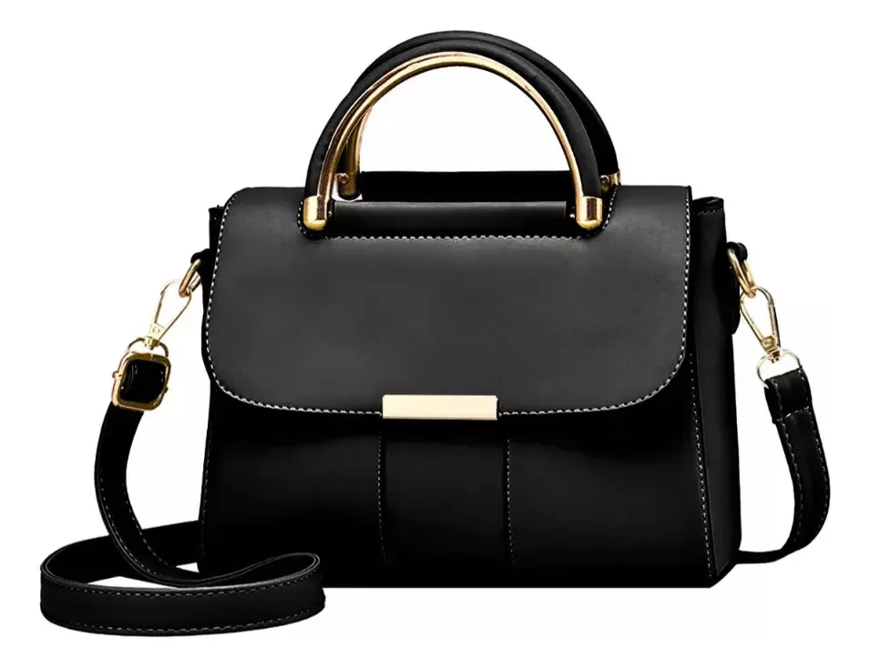 Bolsas femininas de mão e ombro Bolsa de ombro com alça superior - preta