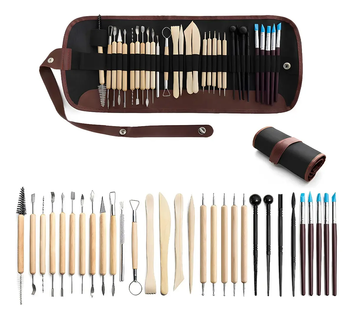 Kit de 30 Ferramentas e Estecas para Cerâmica e Argila com Estojo