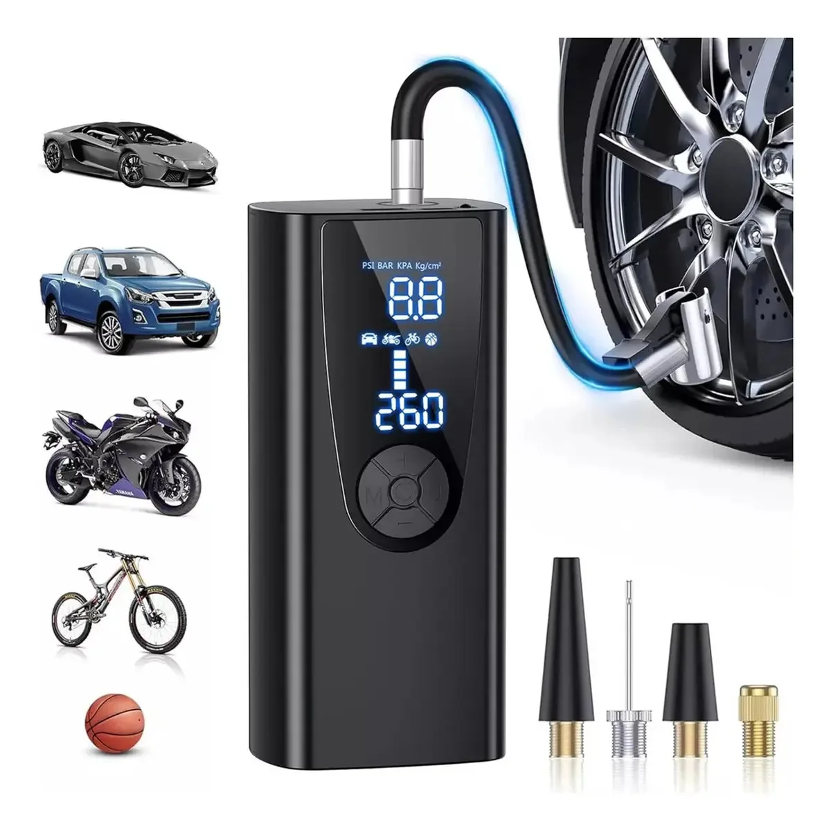 Bomba de ar sem fio para inflar pneus de carros e motocicletas Compressor de inflação de pneus portátil 150 Psi Onshop 6000mah Black Battery Brand Tielopa