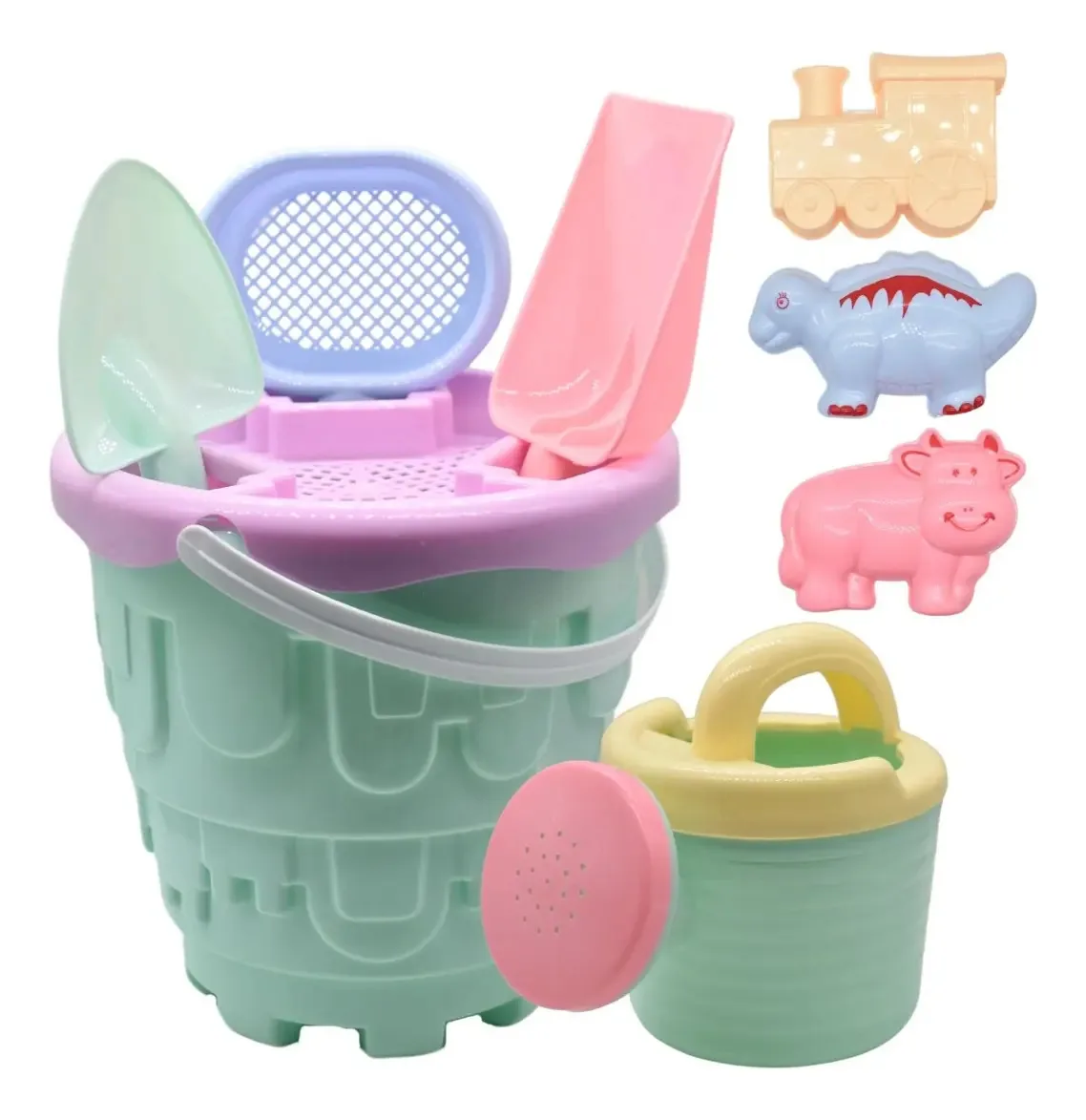 Conjunto de praia Bucket com acessórios e chuveiro de plástico