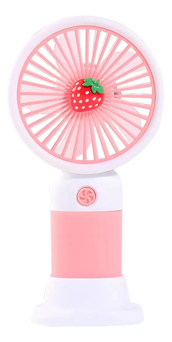 Ventilador portátil portátil Mini ventilador portátil recarregável com design de base de telefone celular Ventilador rosa de morango
