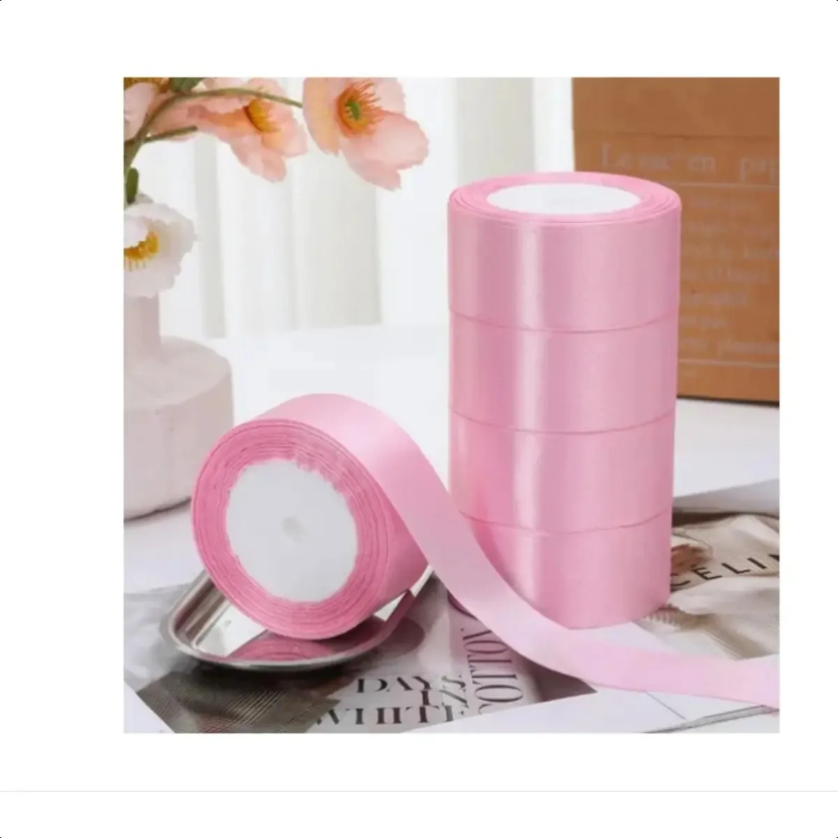 5 rolos de cetim para decoração colorida, fitas, 4 cm, cor laranja escuro * 5 unidades