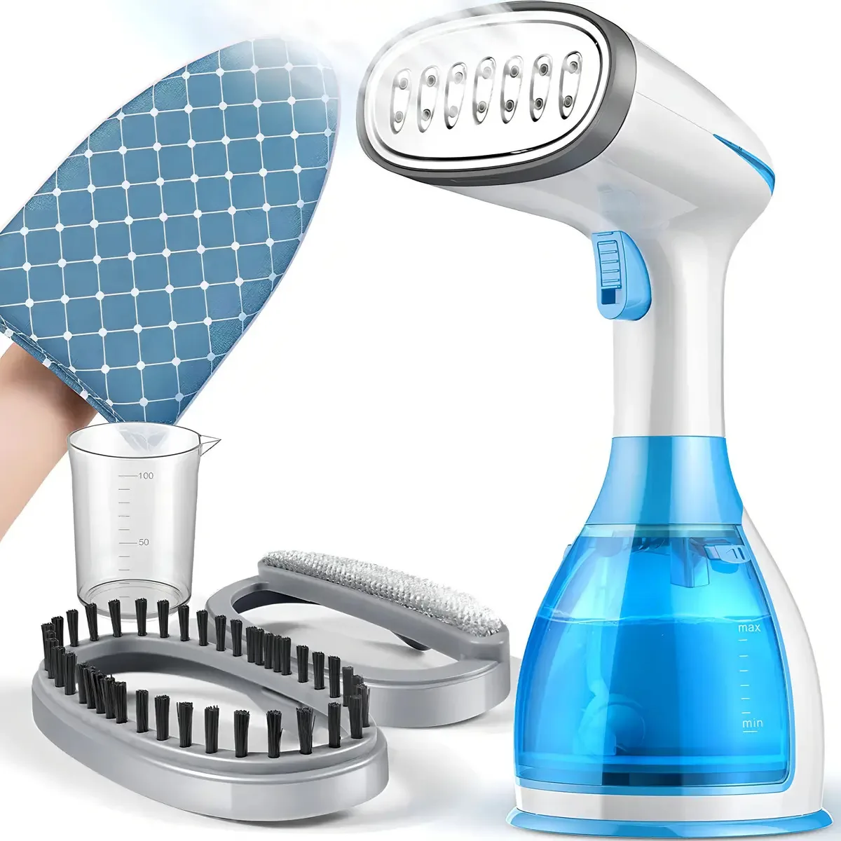 Ferros a vapor verticais e portáteis, ferros para roupas, máquina de viagem portátil LCAM® zqtd-03, cor azul com tanque