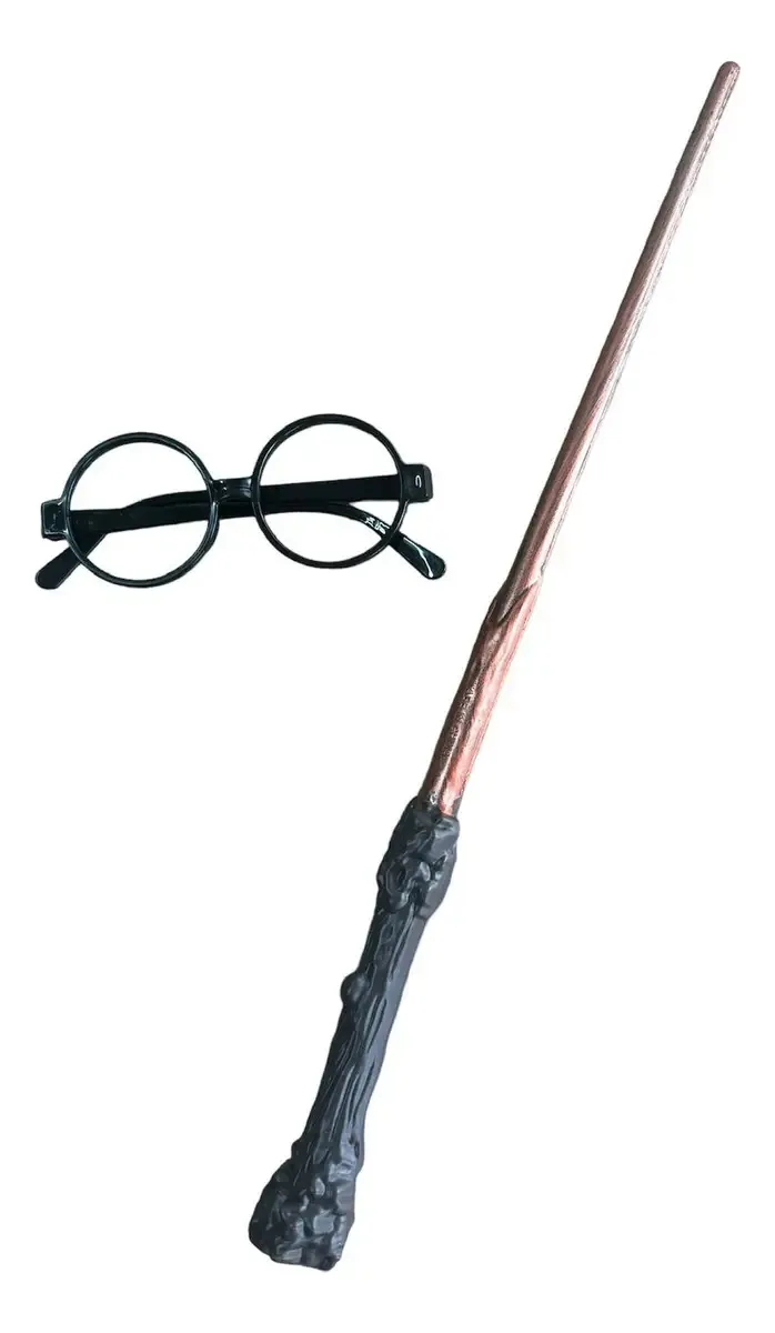 Kit Mágico Varinha E Óculos Fantasia Bruxo Cor Preto C/ Marrom