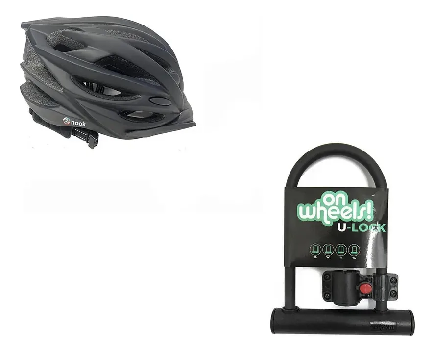 Capacete de bicicleta esportiva com trava em U, cor preta, tamanho S