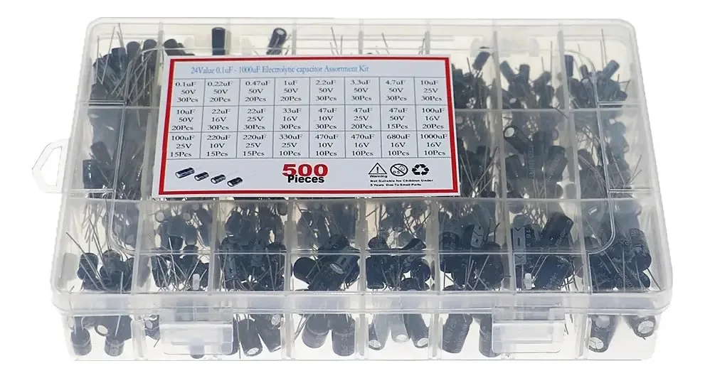 Kit 500 Capacitores Eletrolíticos 24 Valores 0.1uf A 1000uf