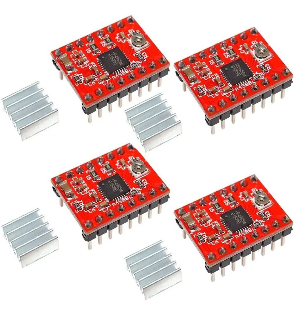 Dissipador de calor com motor de passo A4988 de 4 drivers para impressora 3D