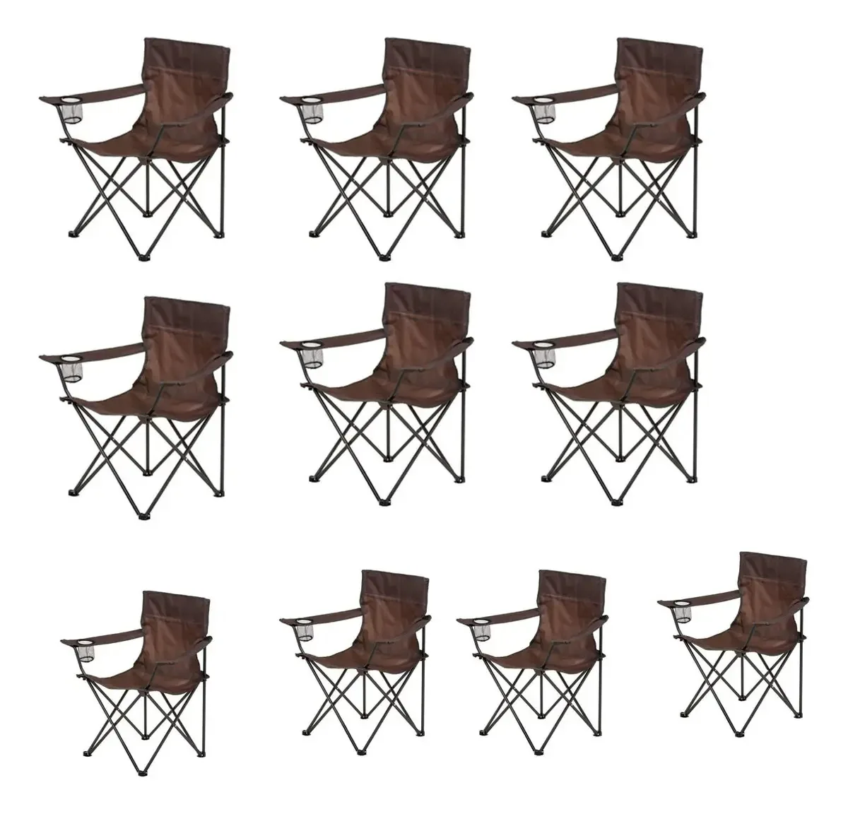 Kit de 10 cadeiras dobráveis para camping, praia, portátil, cor marrom