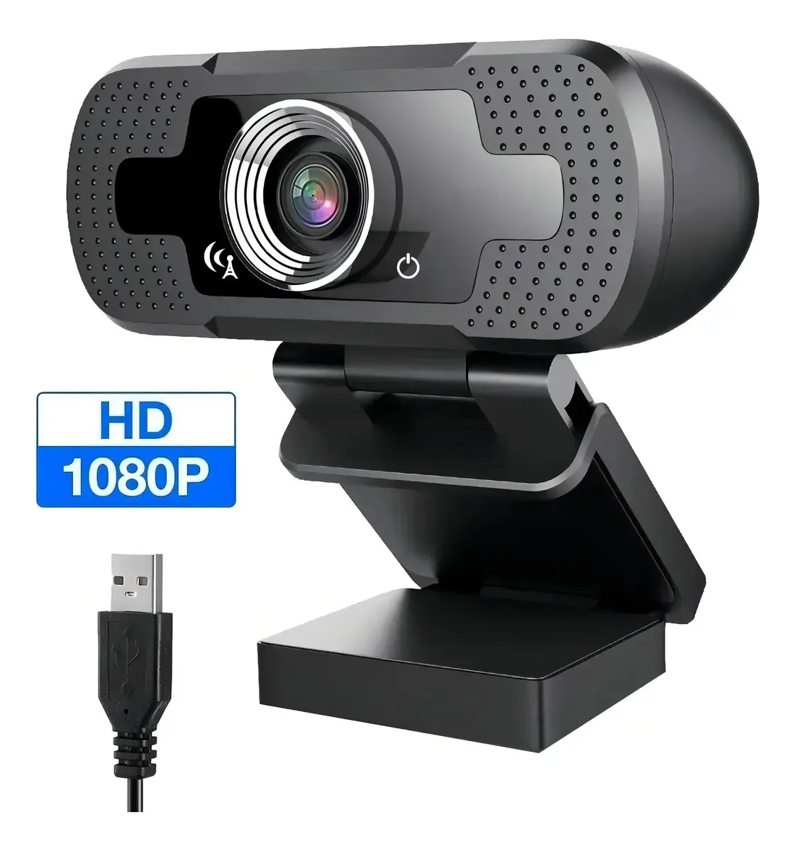 Mini webcam USB Full Hd com microfone preto
