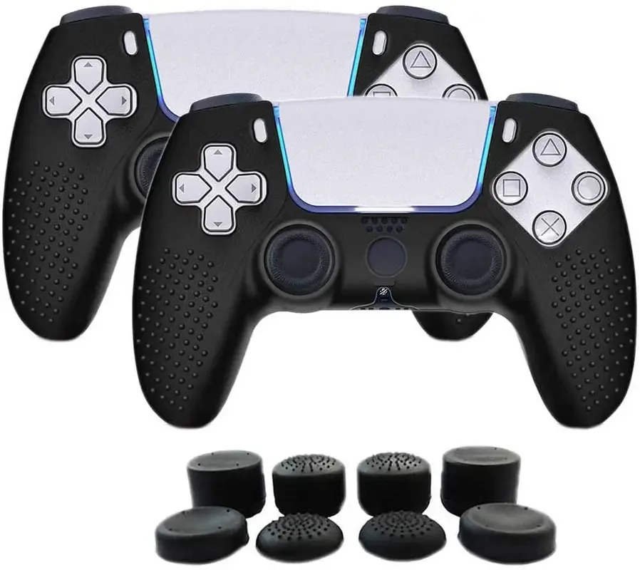 Capa de silicone macio para 2 unidades e tampa para polegar, capa para Playstation 5