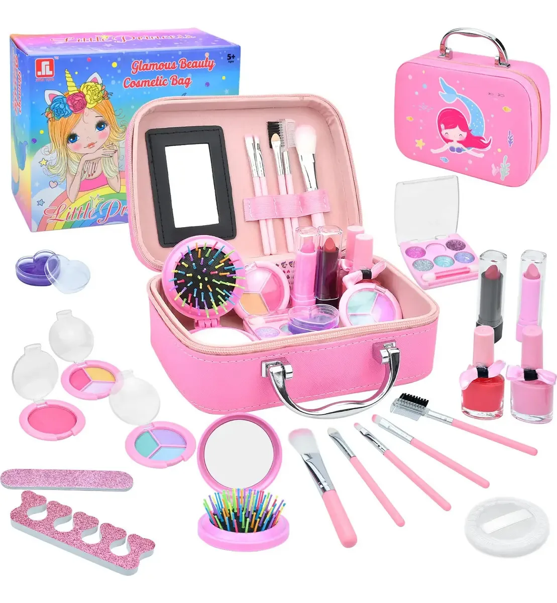 Oransee Kit de Brinquedo de Maquiagem para Meninas, 20pk Kit de Maquiagem Lavável Cosmética, Conjunto de Maquiagem Seguro e Não Tóxico para Meninas Pequenas, para Princesas