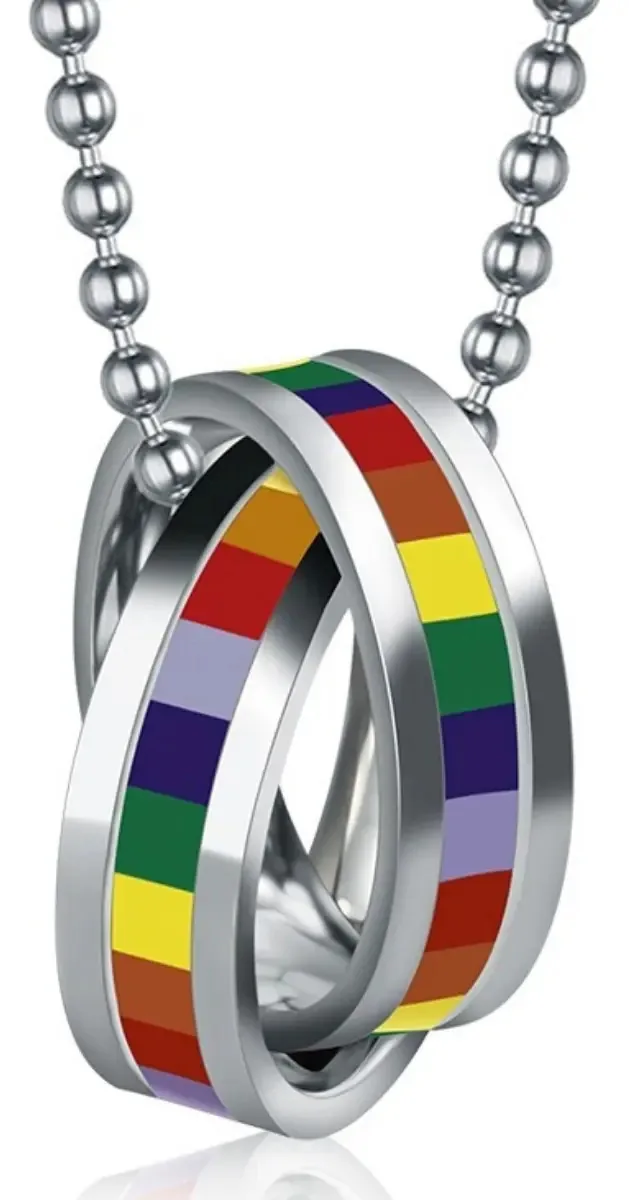 Colar Orgulho Lgbt Arco Íris Com Alianças Em Aço Cirúrgico Cor Prateado