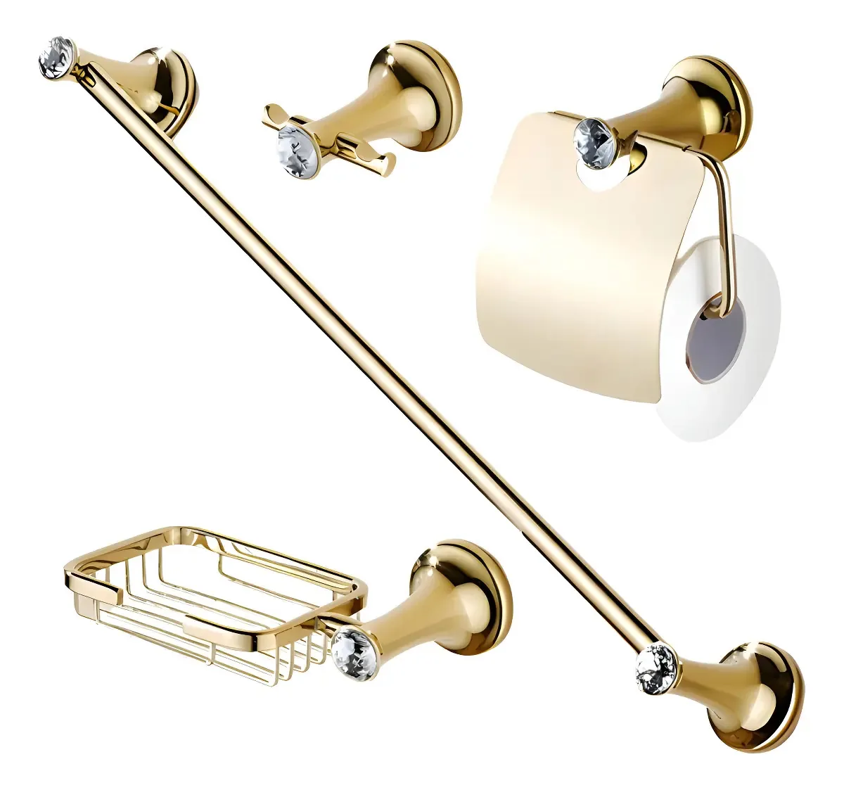 Kit De Acessórios Para Banheiro Dourado Gold Ouro 4 Peças