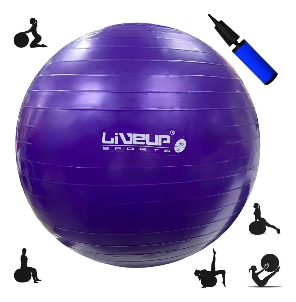 Kit Bola Suíça Liveup Sports de 55" para Pilates e Yoga com Bomba
