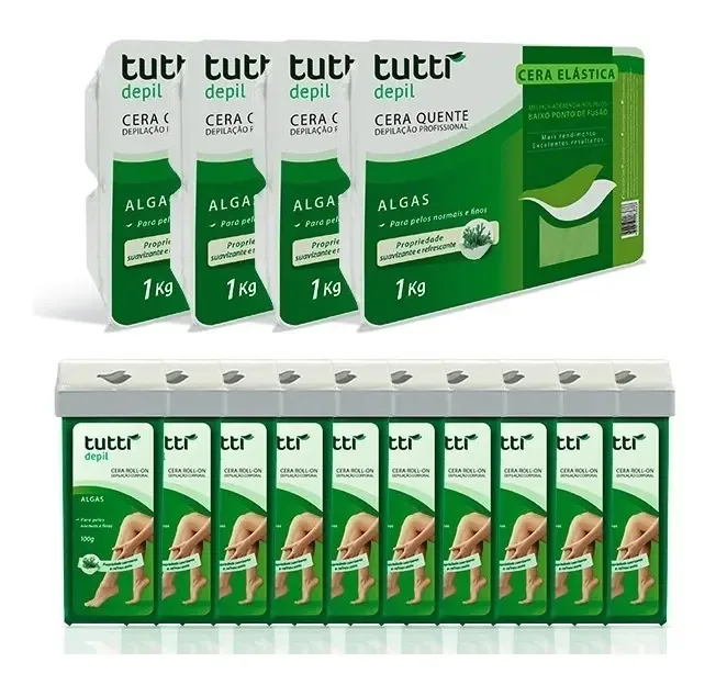 Kit 4kg De Cera + 10 Ceras Roll-on Algas Tutti Depil