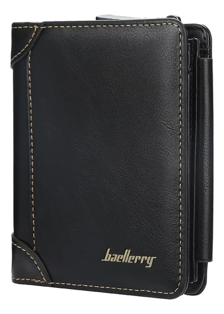 Carteira Masculina Couro Premium Porta Rg Cnh Documentos Moedas Cédulas Porta Cartão Baellerry Homem Moderna Fino Acabamento Cor Preto