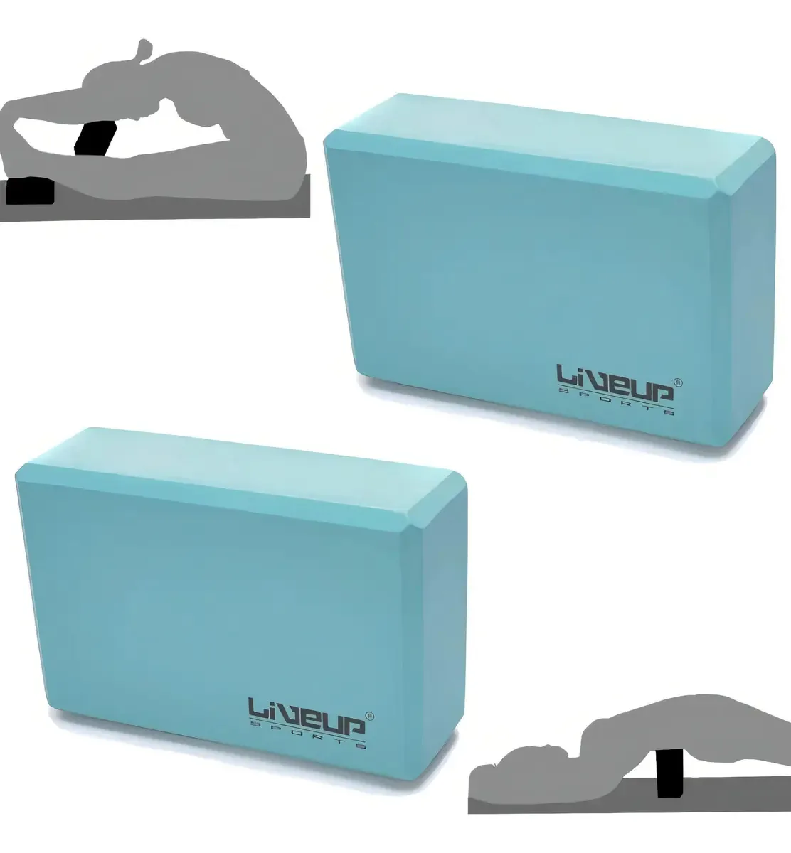2 Blocos De Apoio Yoga Pilates Em Eva Azul 23 X 15 Cm