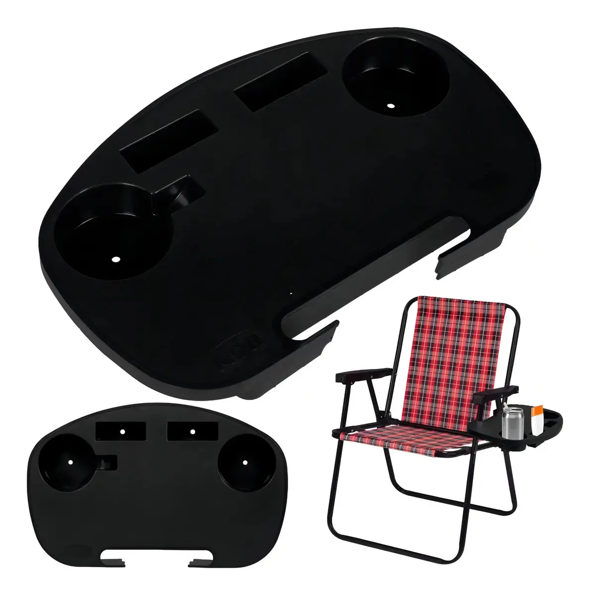 Kit 2 Mesas Portátil com Porta-Copos para Cadeira de Praia Preta Mor