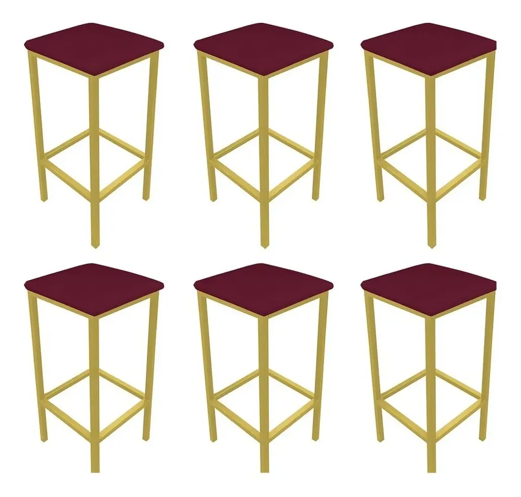 Kit 06 Banquetas Donna Suede Vinho Base Dourado